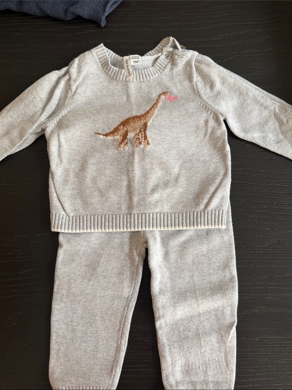 Janie and Jack Light Gray Dino Knit Pajama Set